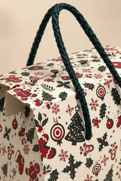Yeniyıl Hediye Kutu Çanta 20x25x14 cm -Yılbaşı Neşesi Taşınabilir Hediye Kutusu & Çantası Özel Tasarım Boş Karton Hediye Paketi
