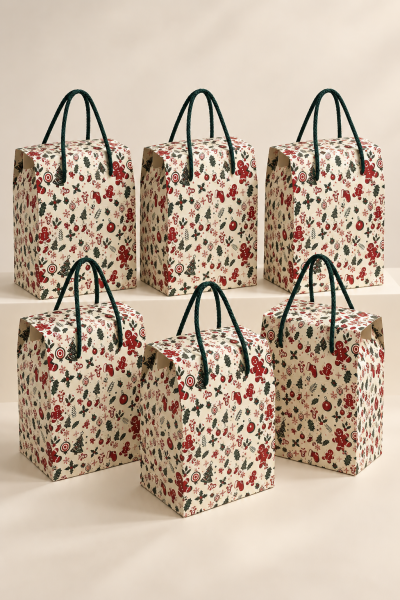 Yeniyıl Hediye Kutu Çanta 20x25x14 cm -Yılbaşı Neşesi Taşınabilir Hediye Kutusu & Çantası Özel Tasarım Boş Karton Hediye Paketi 1 Adet