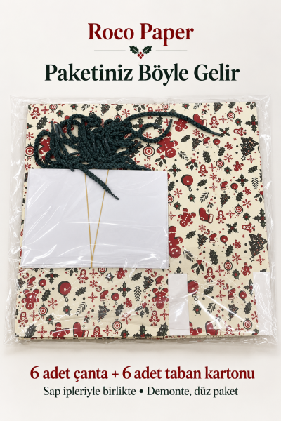 Yeniyıl Hediye Kutu Çanta 20x25x14 cm -Yılbaşı Neşesi Taşınabilir Hediye Kutusu & Çantası Özel Tasarım Boş Karton Hediye Paketi 6 Adet