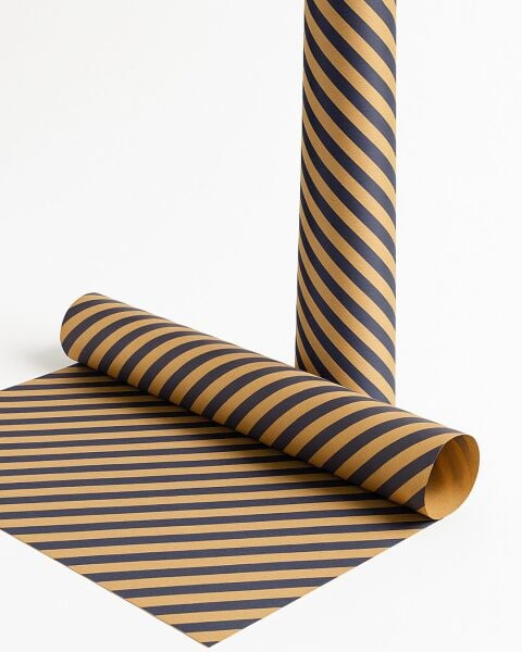 Kraft Hediye Paketleme Kağıdı, Lacivert Verev Çizgili-40gr, Ambalaj Kağıdı 70x100 Cm - 10'lu Paket