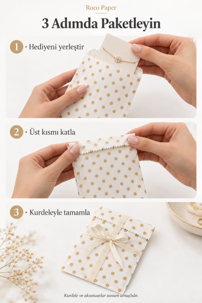 Altın Puantiye Kese Kağıdı 12x20 cm Körük:6 cm
