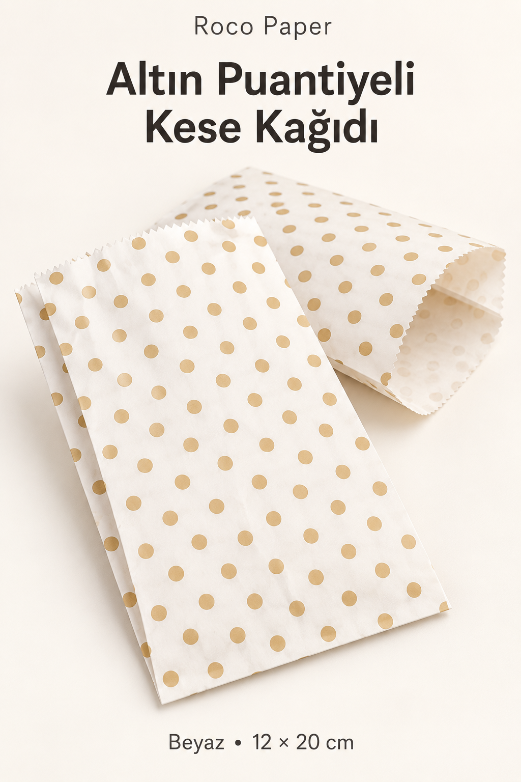 Altın Puantiye Kese Kağıdı 12x20 cm Körük:6 cm