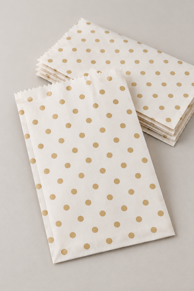 Altın Puantiye Kese Kağıdı 12x20 cm Körük:6 cm