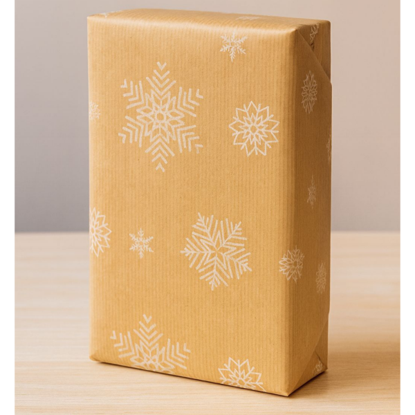 Kraft Hediye Paketleme Kağıdı, Kar Tanesi Desenli Ambalaj & Paket Kağıdı, 70x100 Cm - 10'lu Paket
