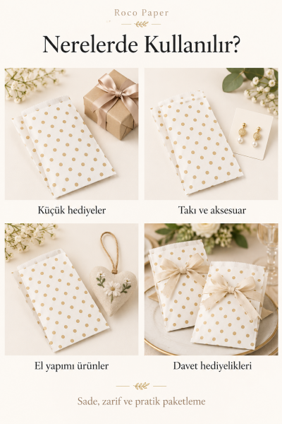 Altın Puantiye Kese Kağıdı 12x20 cm Körük:6 cm
