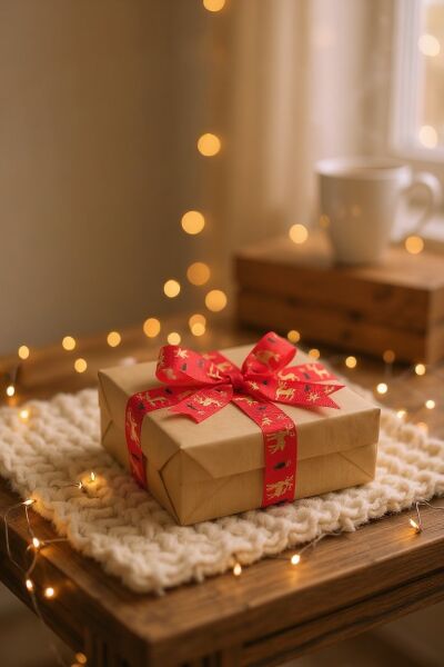Yılbaşı Grogren Kırmızı Kurdele – Geyik Desenli Hediye Paketleme, Hobi Süsleme Şeridi, 4 Cm - 18 M