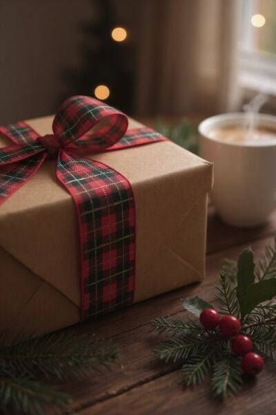 Yılbaşı Kırmızı Grogren Kurdele – Ekose Desenli Hediye Paketleme, Hobi Süsleme Şeridi, 4 Cm - 18 M