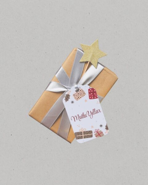 Yılbaşı Mutlu Yıllar Hediye Sallantı Etiketi, Yeniyıl Paketleme Kartı, 50 Adet-4,5x7.5Cm, Beyaz