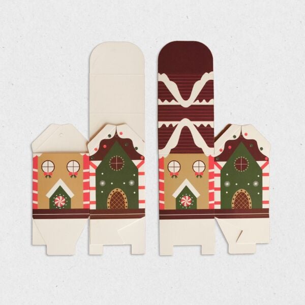 Yılbaşı Ev Tasarımlı Kutu Çanta, Yeniyıl, Parti, Hediye Çantası, 6lı, 8.5x8.5x14 Cm, Kahve Çatılı