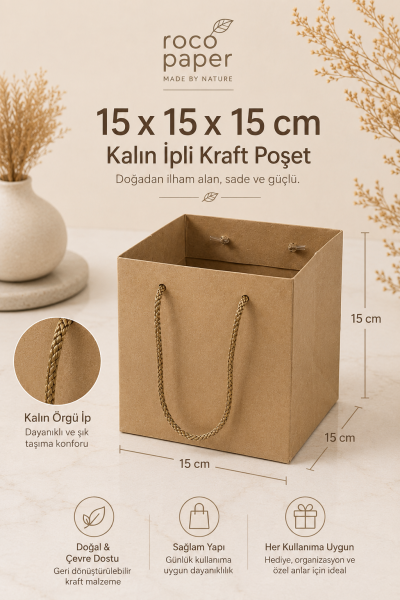 Kraft Karton ''Pasta'' Çantası 15x15x15 cm (10'lu Paket)