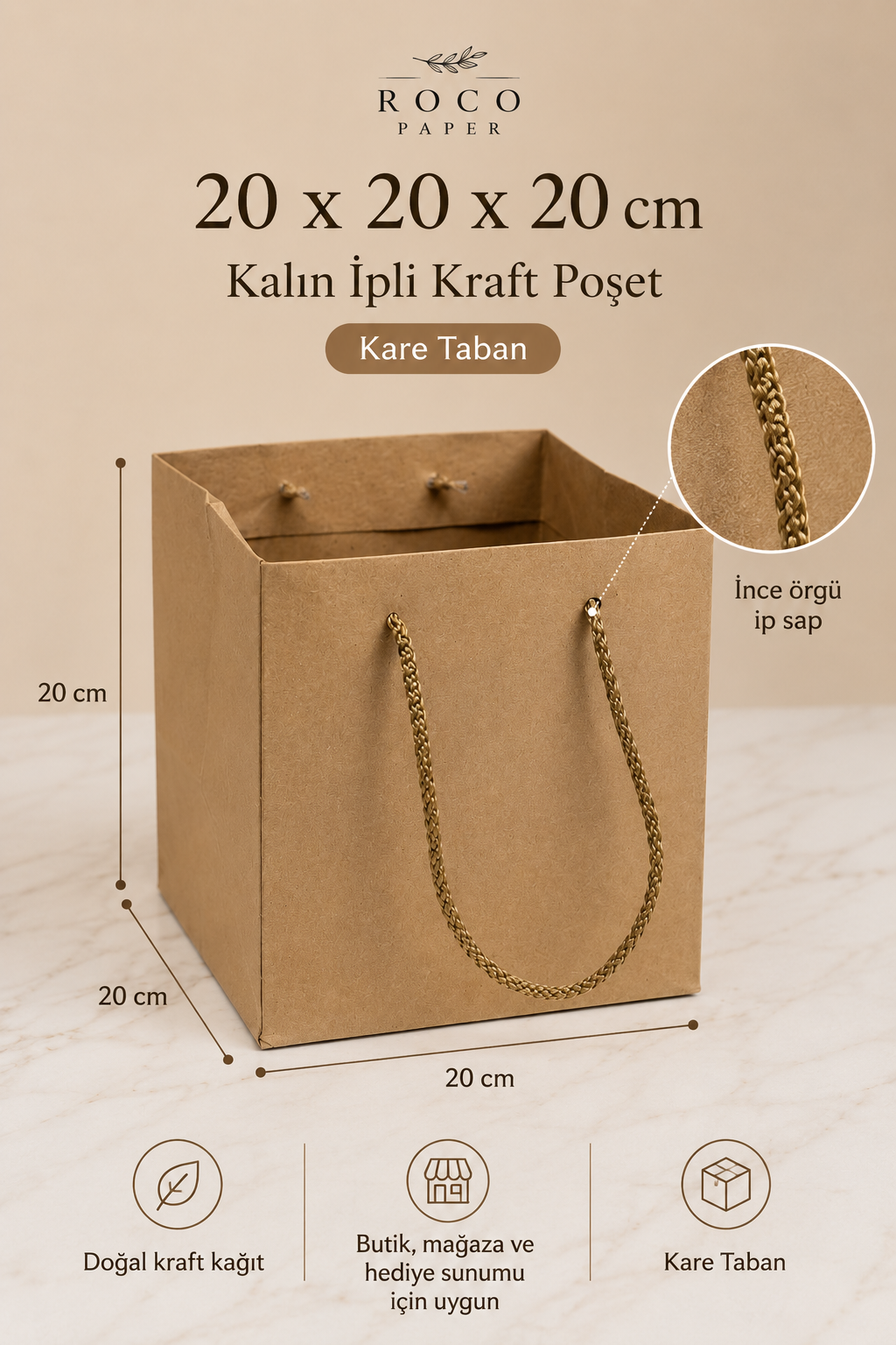 Kraft Karton ''pasta'' Çanta 20x20x20 Cm (10'LU PAKET)