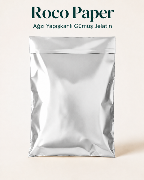 Mat Metalik  Bantlı Hediye Paketi 30x45 cm Gümüş - 10 Adet