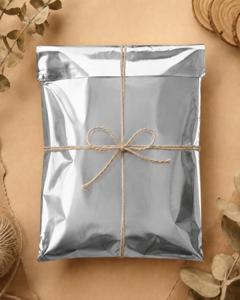 Mat Metalik  Bantlı Hediye Paketi 30x45 cm Gümüş - 10 Adet