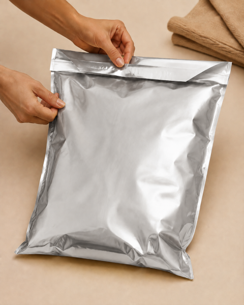 Mat Metalik  Bantlı Hediye Paketi 30x45 cm Gümüş - 10 Adet