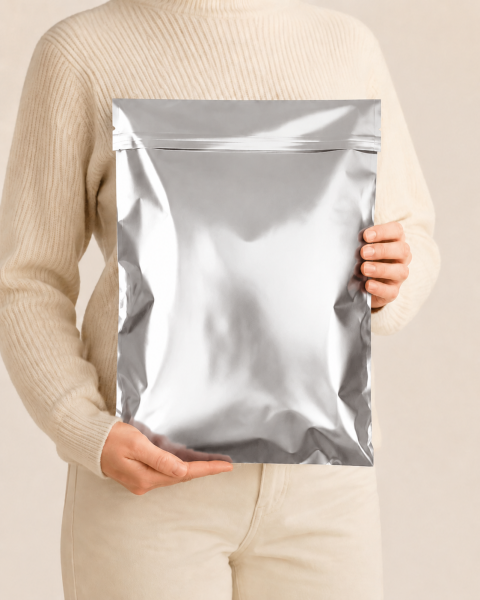 Mat Metalik  Bantlı Hediye Paketi 30x45 cm Gümüş - 10 Adet