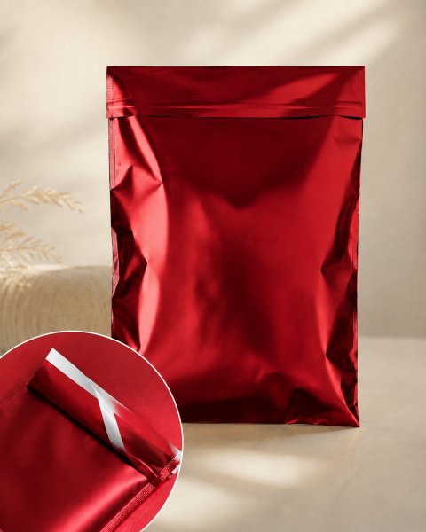Mat Metalik  Bantlı Hediye Paketi 30x45 cm Kırmızı - 10 Adet