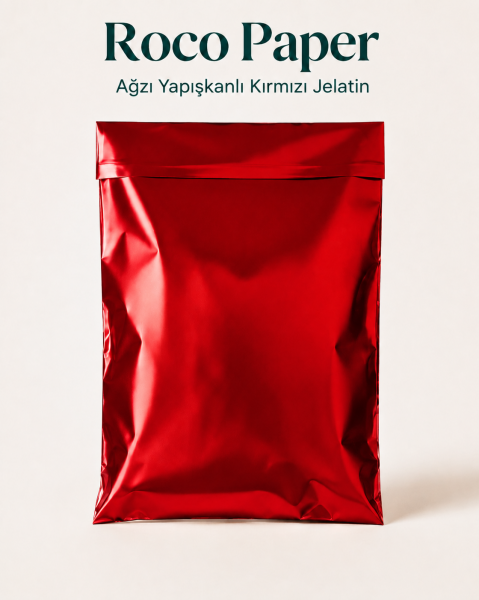 Mat Metalik  Bantlı Hediye Paketi 30x45 cm Kırmızı - 50 Adet