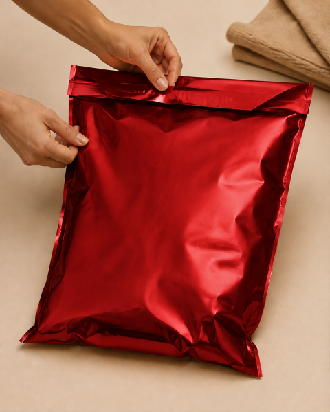 Mat Metalik  Bantlı Hediye Paketi 30x45 cm Kırmızı - 50 Adet