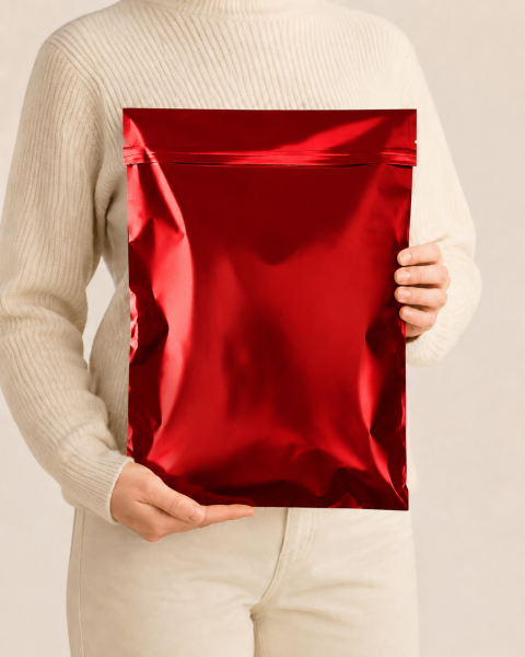 Mat Metalik  Bantlı Hediye Paketi 30x45 cm Kırmızı - 50 Adet