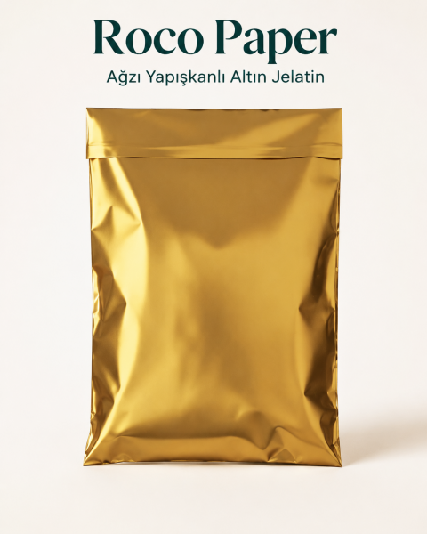 Mat Metalik  Bantlı Hediye Paketi 30x45 cm Altın - 10 Adet