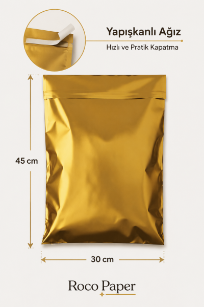 Mat Metalik  Bantlı Hediye Paketi 30x45 cm Altın - 10 Adet