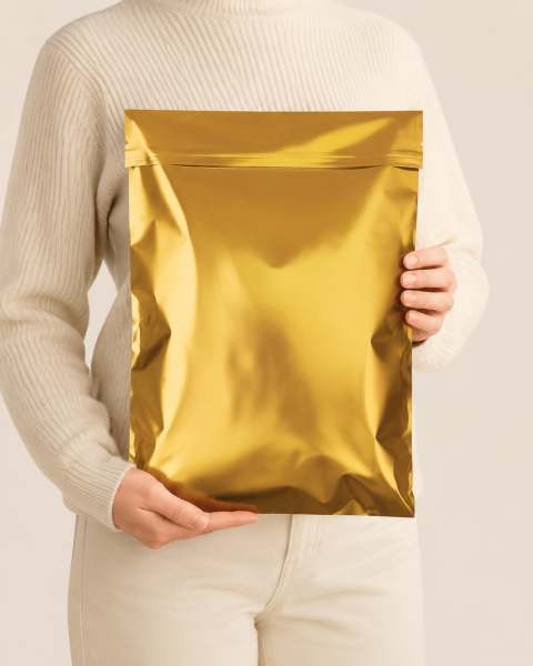 Mat Metalik  Bantlı Hediye Paketi 30x45 cm Altın - 10 Adet