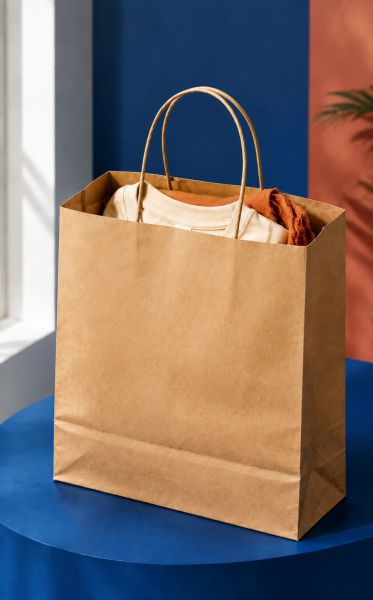 Kraft Kağıt Alışveriş, Hediye Çantası, Poşet Çanta, Büküm Saplı, 32x41x12 cm (25'li Paket)