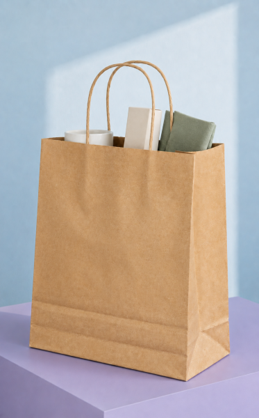 Kraft Kağıt Alışveriş, Hediye Çantası, Poşet Çanta, Büküm Saplı, 32x41x12 cm (25'li Paket)
