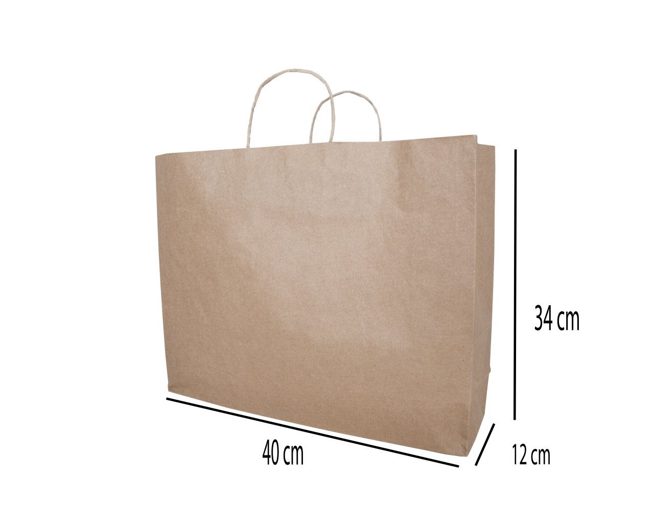 Kraft Kağıt Alışveriş, Hediye Çantası, Poşet Çanta, Büküm Saplı, 34x40x12 cm (25'li Paket)
