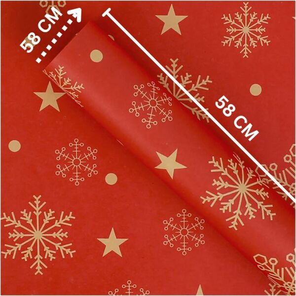 Yılbaşı Kar Tanesi Desenli Çiçek Buket Kağıdı - Hediye ve Ambalaj Kağıdı, Kırmızı, 20 Adet, 58x58 Cm