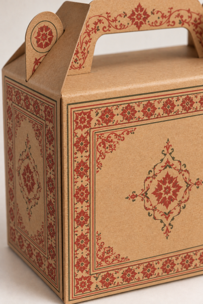 Tutmalı Kilim Desenli Kraft Hediye Kutusu, Nikah-Doğum Günü, Butik Kutusu 11x16x8 cm