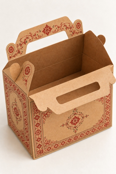 Tutmalı Kilim Desenli Kraft Hediye Kutusu, Nikah-Doğum Günü, Butik Kutusu 11x16x8 cm 6 Adet