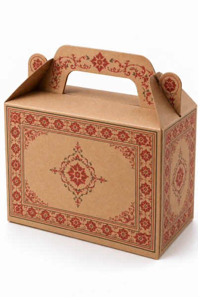 Tutmalı Kilim Desenli Kraft Hediye Kutusu, Nikah-Doğum Günü, Butik Kutusu 11x16x8 cm 6 Adet