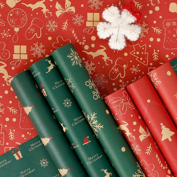 Yılbaşı Kar Tanesi Desenli Çiçek Buket Kağıdı - Hediye ve Ambalaj Kağıdı, Yeşil, 5 Adet, 58x58 Cm