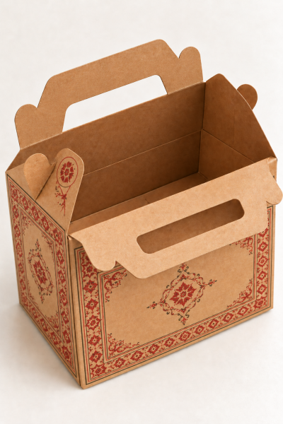 Tutmalı Kilim Desenli Kraft Hediye Kutusu, Nikah-Doğum Günü, Butik Kutusu 11x16x8 cm 2 Adet