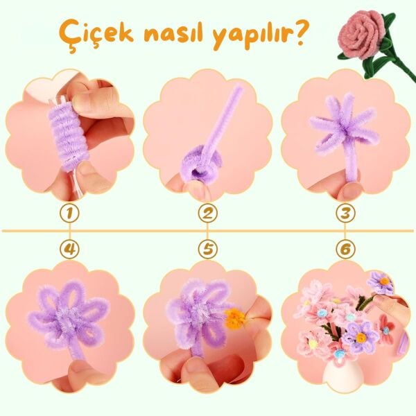 Şönil Tel,  El İşi, DIY, Hobi ve Çiçek Yapım Teli, Haki Yeşil, 100 Adet, 6 mm - 30 Cm