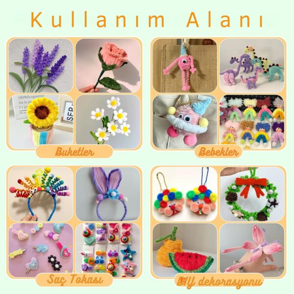 Şönil Tel Seti,  – El İşi, DIY, Hobi ve Çiçek Yapım Teli, Koyu Yeşil, 100 Adet, 6 mm - 30 Cm