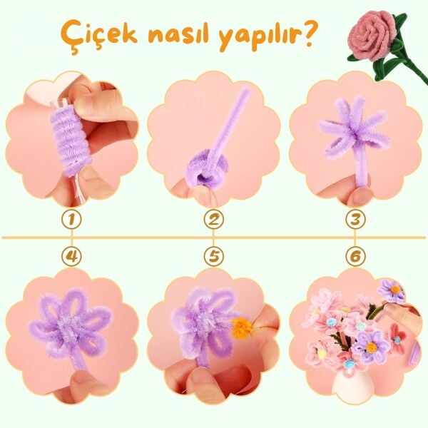 Şönil Tel,  – El İşi, DIY, Hobi ve Çiçek Yapım Teli, Kırmızı, 100 Adet, 6 mm - 30 Cm