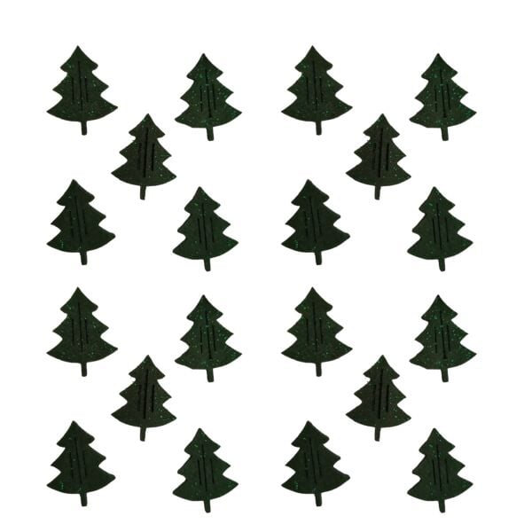 Yılbaşı Ağacı Süsleme Seti - Simli Keçe Hediye Paketi Süsleme - 20 Adet 4X3 cm KÇ001 Yeşil Renk