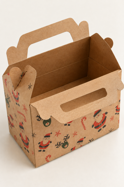 Tutmalı Yeniyıl Desenli Kraft Hediye Kutusu, Yeniyıl Yılbaşı Hediye, Butik Kutusu 11x16x8 cm
