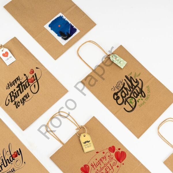 Özel Baskı Kraft Kağıt Çanta, Kişiselleştirimiş Büküm Saplı, Hediye Poşeti, 25x31x12 cm, 1000