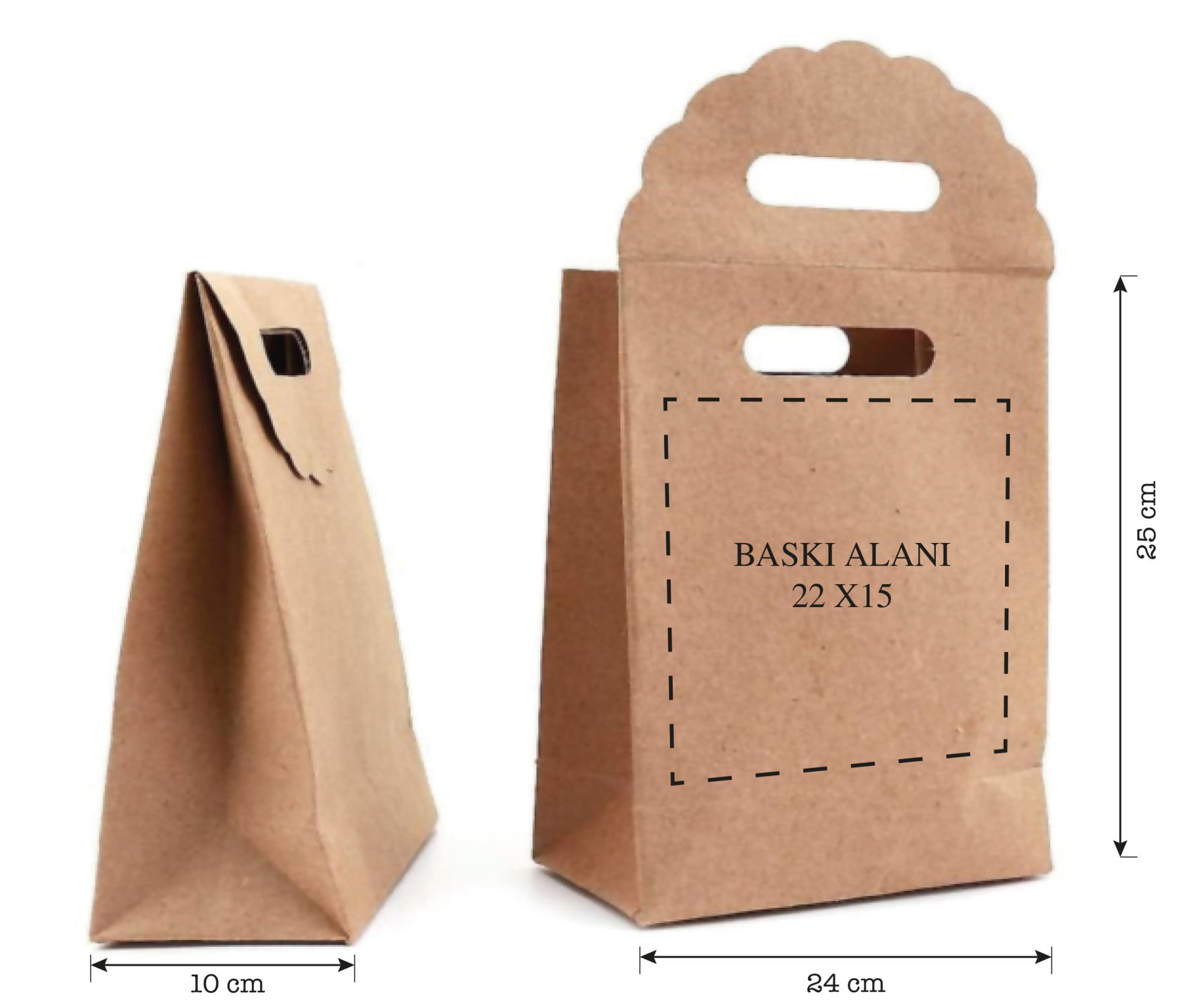 Özel Baskı Kraft El Geçmeli Çanta, Kişiselleştirilebilir Parti, Organizasyon, Hediye Çantası & Kutusu 250 Adet  - 24x25 Cm - Evet, istiyorum.