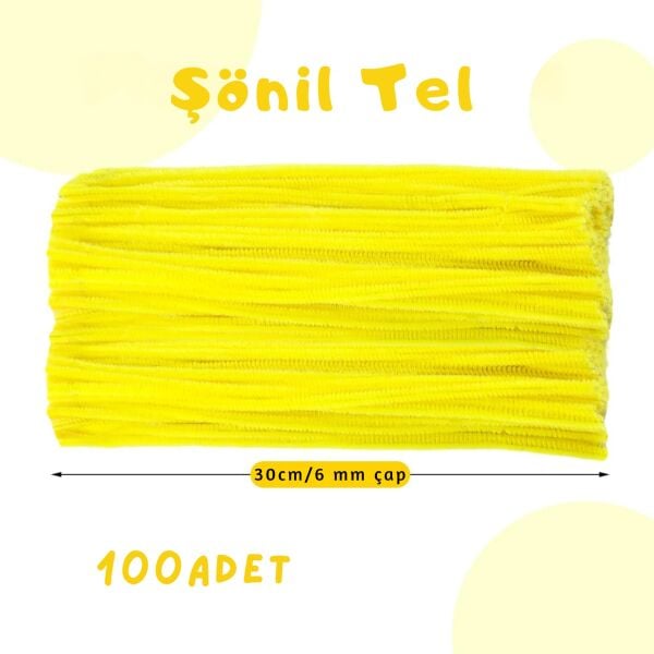 Şönil Tel,  – El İşi, DIY, Hobi ve Çiçek Yapım Teli, Sarı, 100 Adet, 6 mm - 30 Cm