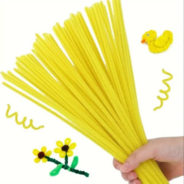 Şönil Tel,  – El İşi, DIY, Hobi ve Çiçek Yapım Teli, Sarı, 100 Adet, 6 mm - 30 Cm