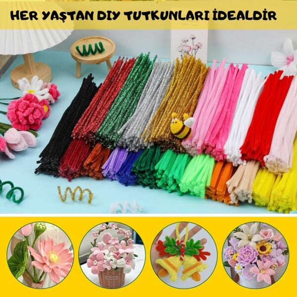 Şönil Tel,  – El İşi, DIY, Hobi ve Çiçek Yapım Teli, Sarı, 100 Adet, 6 mm - 30 Cm