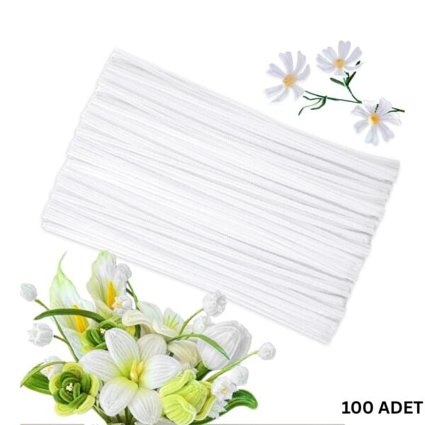 Şönil Tel,  – El İşi, DIY, Hobi ve Çiçek Yapım Teli, Beyaz, 100 Adet, 6 mm - 30 Cm