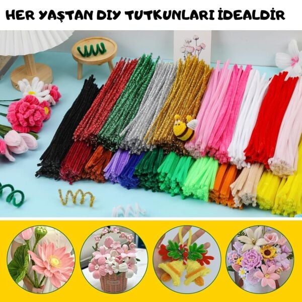 Şönil Tel,  – El İşi, DIY, Hobi ve Çiçek Yapım Teli, Beyaz, 100 Adet, 6 mm - 30 Cm