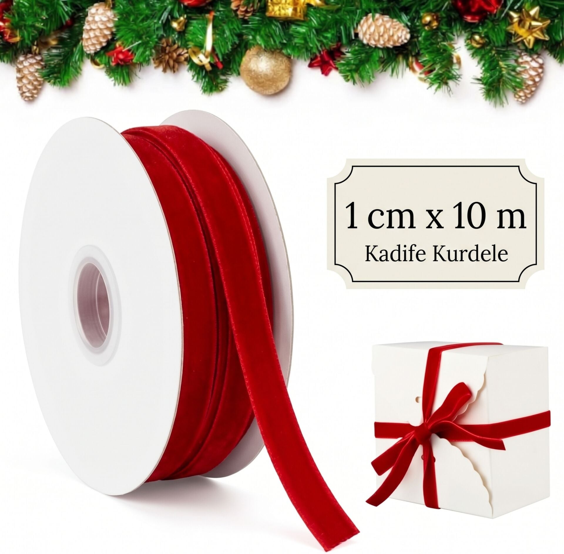 Kadife Kurdele 1 cm x 10 metre Kırmızı