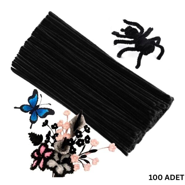 Şönil Tel,  – El İşi, DIY, Hobi ve Çiçek Yapım Teli, Siyah, 100 Adet, 6 mm - 30 Cm