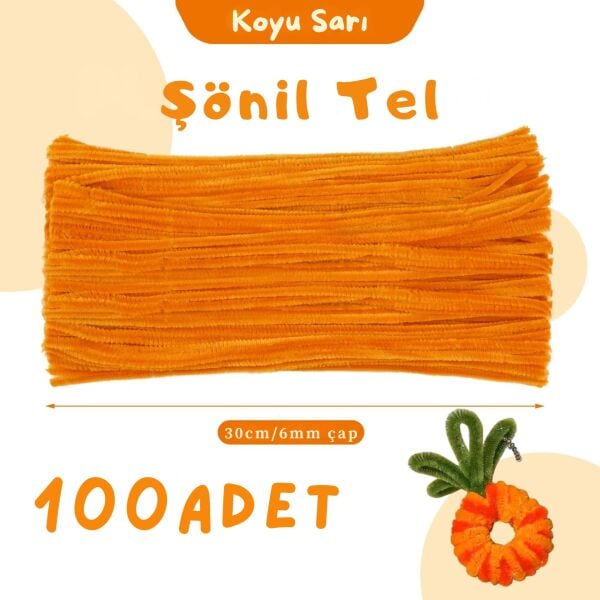 Şönil Tel,  – El İşi, DIY, Hobi ve Çiçek Yapım Teli, Koyu Sarı, 100 Adet, 6 mm - 30 Cm